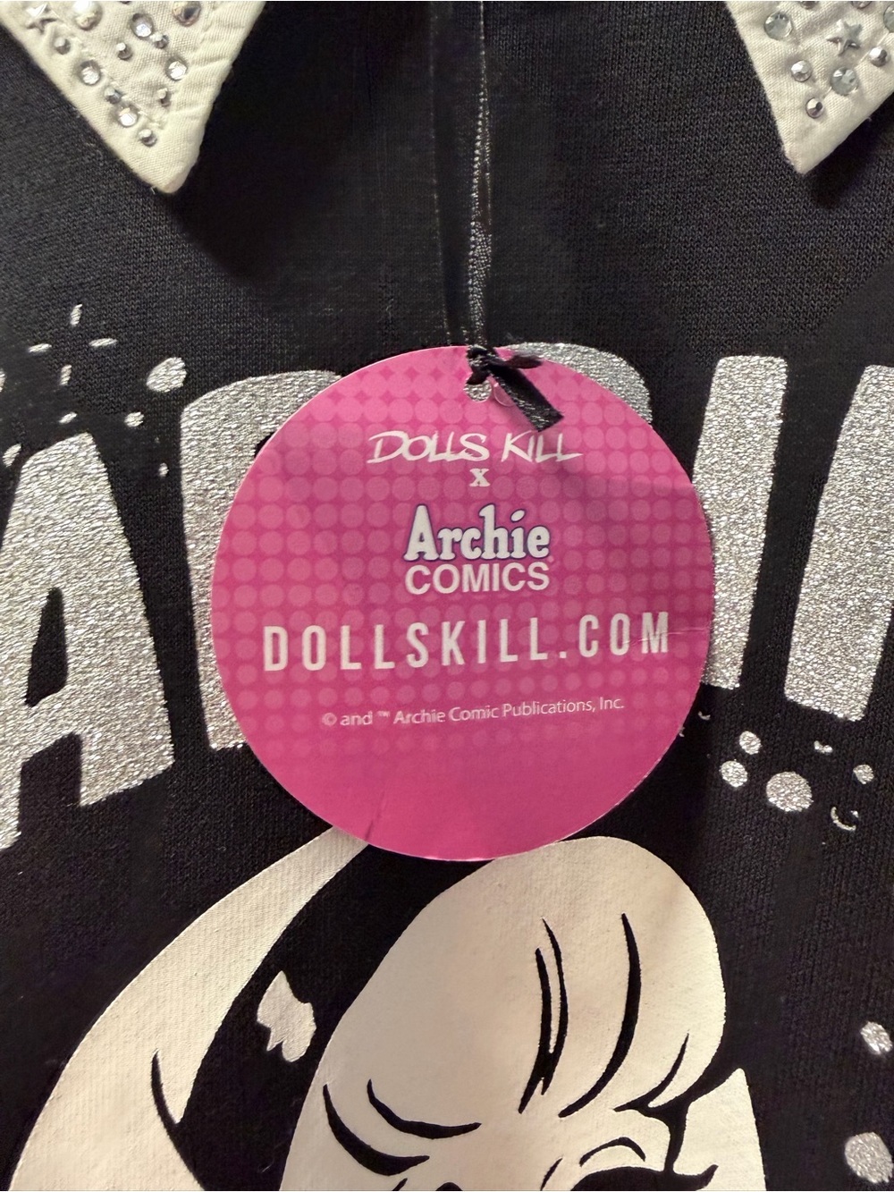 Dolls Kill Black Sweatshirt with Silver Glitter Graphic and Archie Comics Tag - Picture 3 of 4
